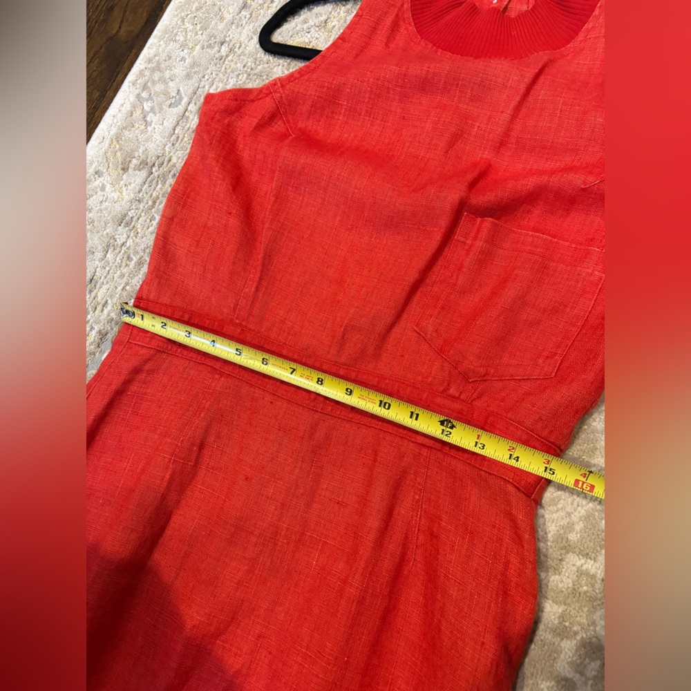 Vintage Red Linen Midi Dress With Button down Back - Picture 10 of 15